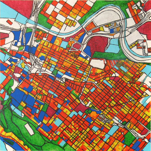 52. Ville invisible A (dyptique). Acrylique sur bois. 20" x 20". 2006. 1 350$ (pour les 2)