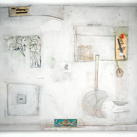 56. Objette. Médiums mixtes sur toile. Environ 33 x 44". 2003. 1 200$
