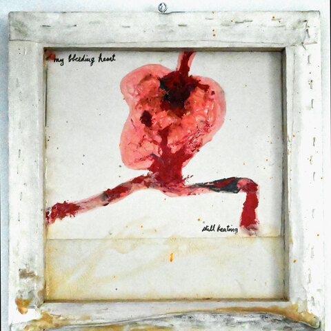 57. My bleeding heart... still beating. Médiums mixtes sur toile. 16 x 16". 2003. Tryptique  1 200$