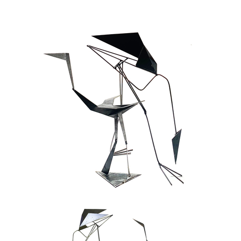 35. Couple d'oiseaux de métal. Acier. 23 x 15 x 13” et 22” x 10” x 16”. 2021.
3 500$
